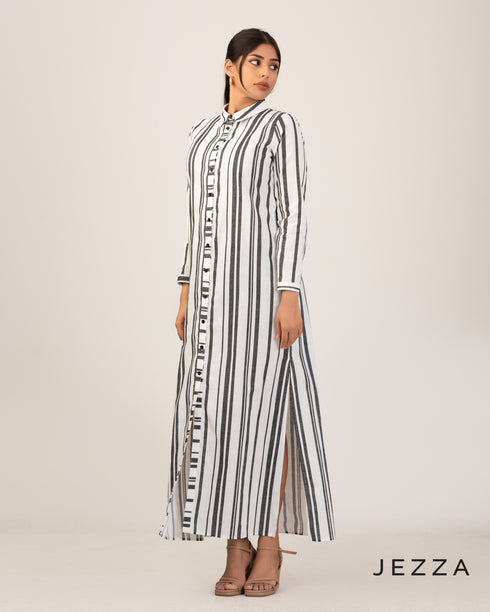 Timeless Ease: Linen Collared A-Line Dress 72342